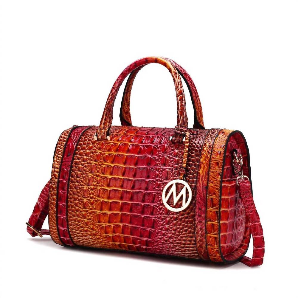 NEW MKF COLLECTION women's eleanor crocodile-embossed satchel bag in coral